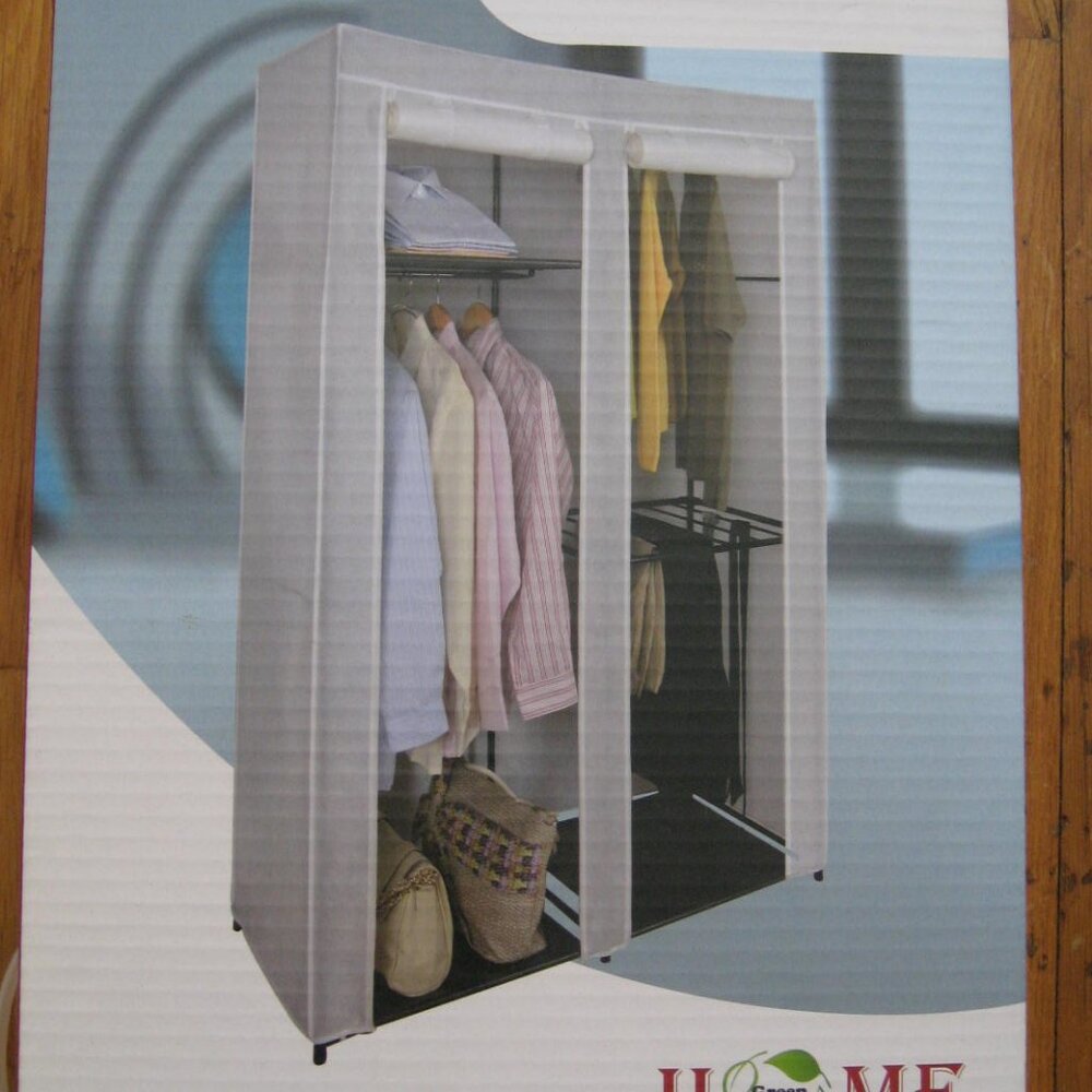 Fabric Roll Up Closet, Gray White, New!